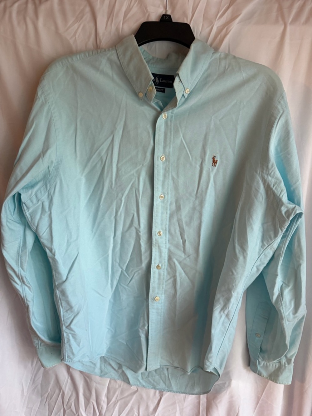 Polo Ralph Lauren Mens XL Oxford Shirt Flesh Pony Aqua Blue Long Sleeve